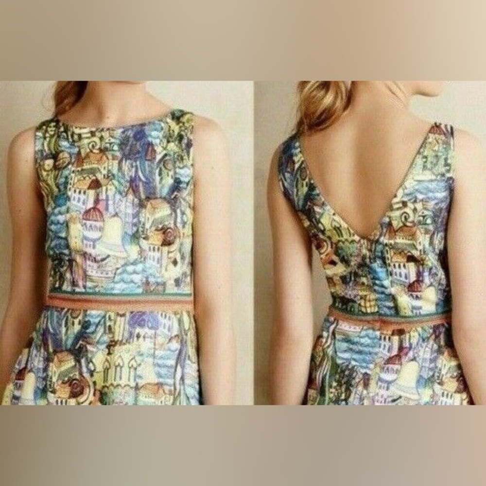 Anthropologie Weston City Scape‎ abstract peplum top, size M, EUC
